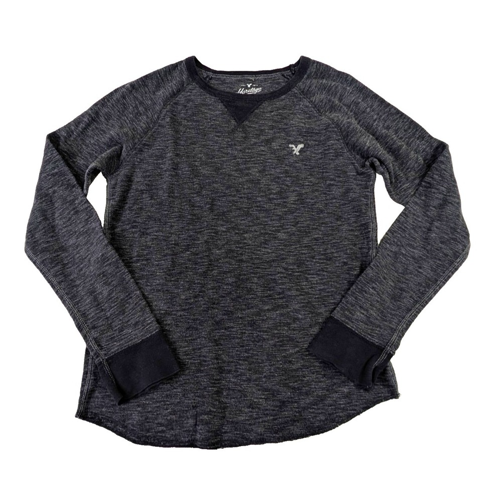 American Eagle Heritage Classic Fit Thermal Shirt Mens S Black Y2K Preppy Grunge - Picture 1 of 10